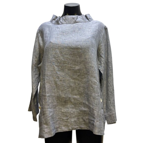 NWT AP.NY Linen Blue Long Sleeve Blouse L - Picture 1 of 7
